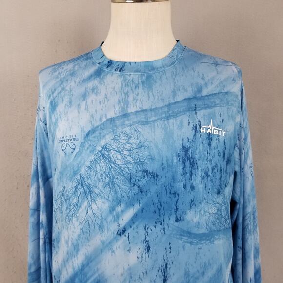 Habit Realtree Fishing Azure Blue Long Sleeve Shirt Mens Medium UPF 40+ Outdoor - Picture 2 of 16